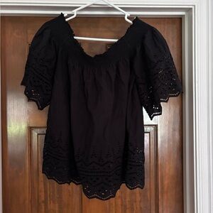 Black Eyelet Off-Shoulder Top